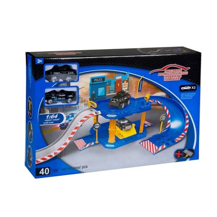 Emeletes rendőrőrs garázzsal, 40 darabból áll, többfunkciós, sokszínű, fiúknak