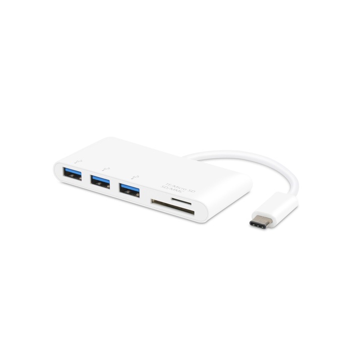 USB Хъб Vivanco 34295, от Type C към порт четец за карти памет Micro/SD/MMC, бял