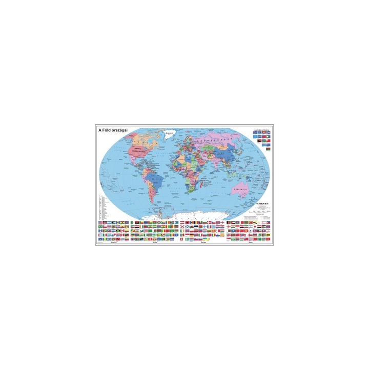 Stiefel A Föld országai fémléces térkép, 100x70 cm