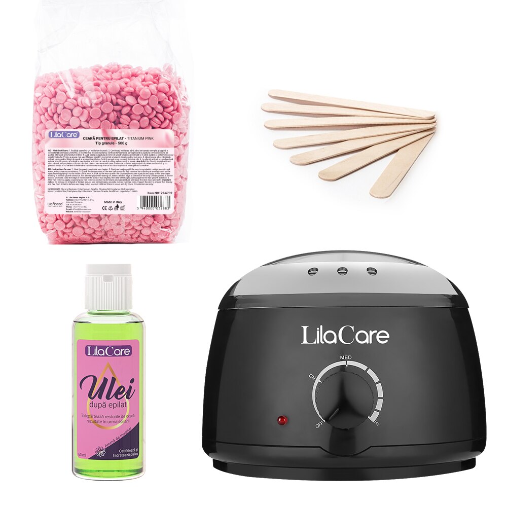 Kit epilare cu incalzitor negru cu ceara granule rose 500 g