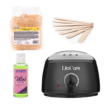 Kit epilare cu ceara granule Honey, cu incalzitor ceara negru Lila Care, 1 x 500 g, 1 x incalzitor ceara, 1 x ulei dupa epilare, 1 x set 10 spatule Kit epilare cu ceara granule Honey, cu incalzitor ceara negru Lila Care, 1 x 500 g, 1 x incalzitor ceara, 1 x ulei dupa epilare, 1 x set 10 spatule