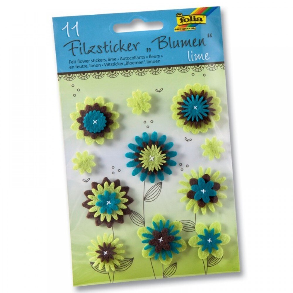 Set 11 stickere flori autoadezive din pasla, Lime Folia