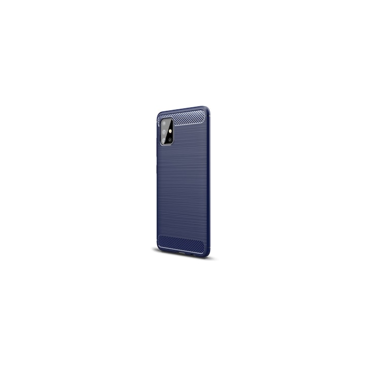Gigapack gumi/szilikon tok Samsung Galaxy A51 készülékhez, szálcsiszolt, sötétkék karbon mintás
