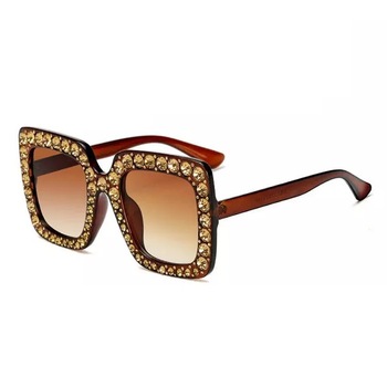Ochelari de soare Luxury Brown cu pietricele aplicate, maro Ochelari de soare Luxury Brown cu pietricele aplicate, maro