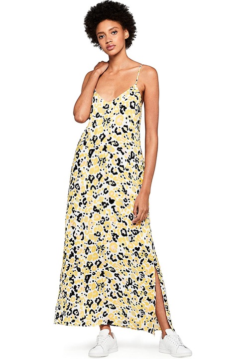 Дамска рокля Find AZ14125-1131222, V-образно деколте, Тънки презрамки, Над глезена, Жълт/Черен/Бял, L