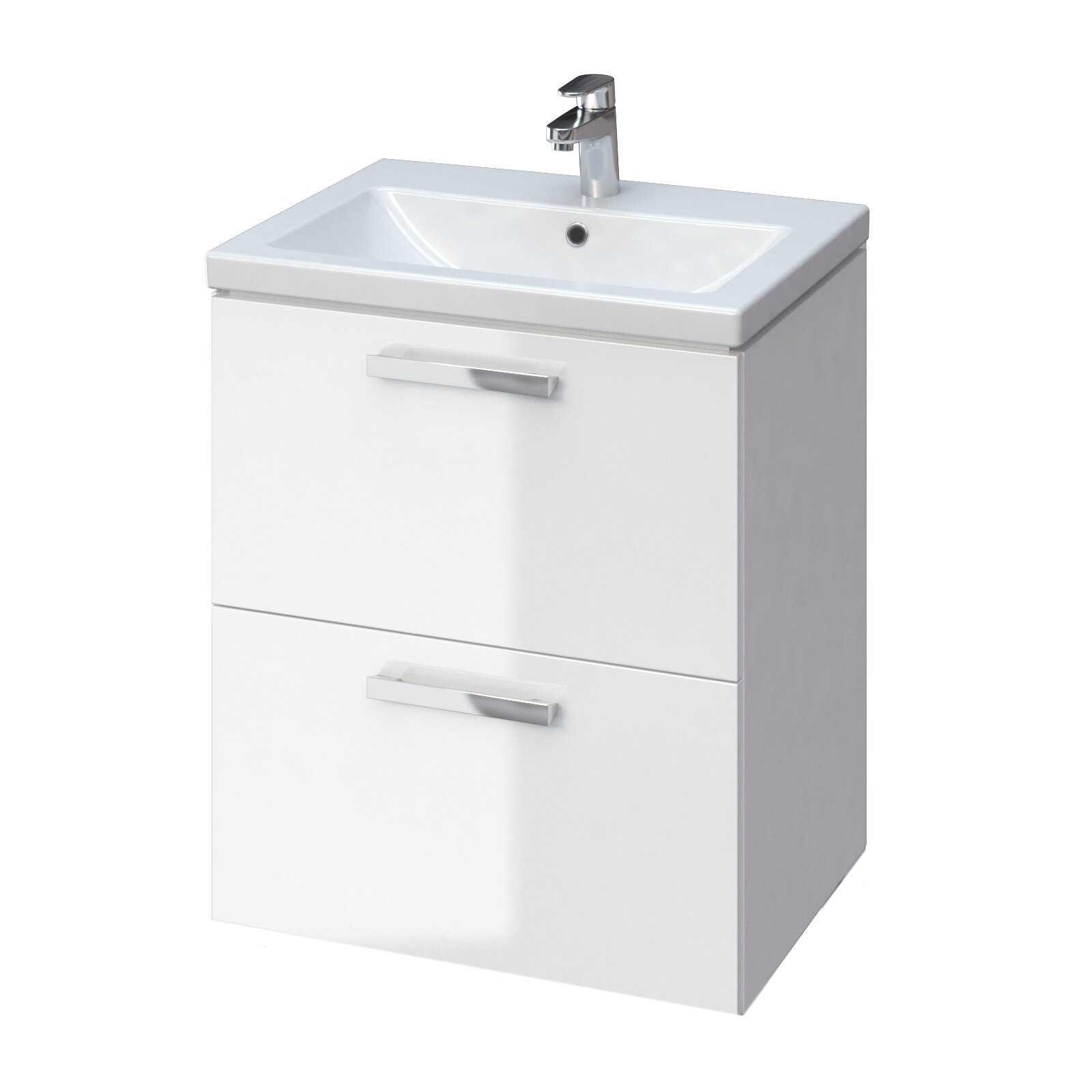 Set baza mobilier Cersanit Melar + Lavoar Como, 2 sertare, inchidere lenta, 69.5x60 cm, Alb