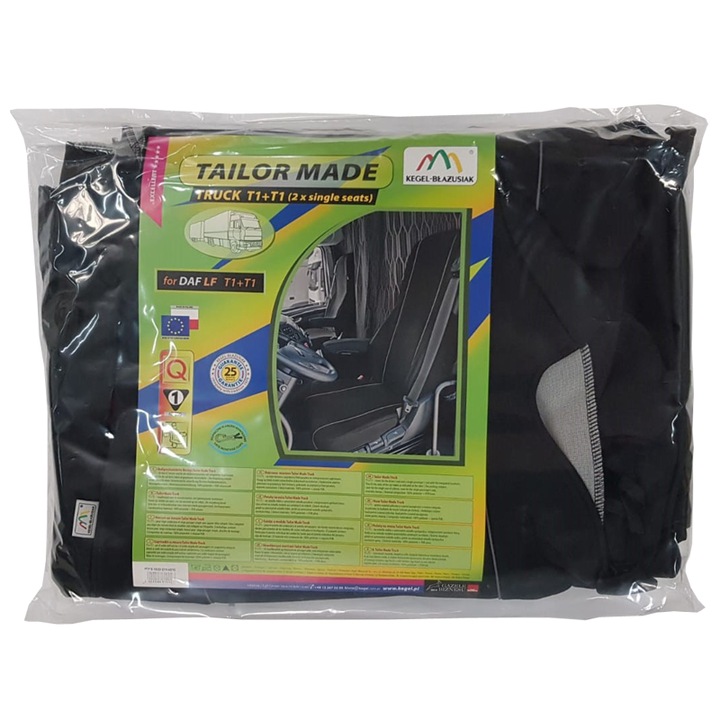 Set huse scaun camion dedicate DAF LF, 2buc, 1 plus 1 locuri, Negru/Gri