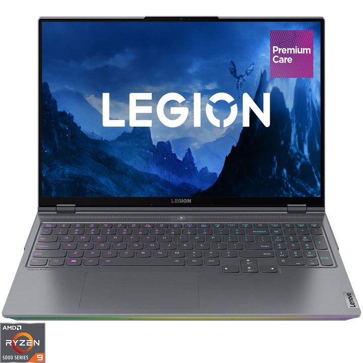 Лаптоп Gaming Lenovo Legion 7 16ACHg6, AMD Ryzen™ 9 5900HX, 16", WQXGA, 32GB, 2TB SSD, NVIDIA® GeForce® RTX™ 3080 16GB, Free DOS, Storm Grey