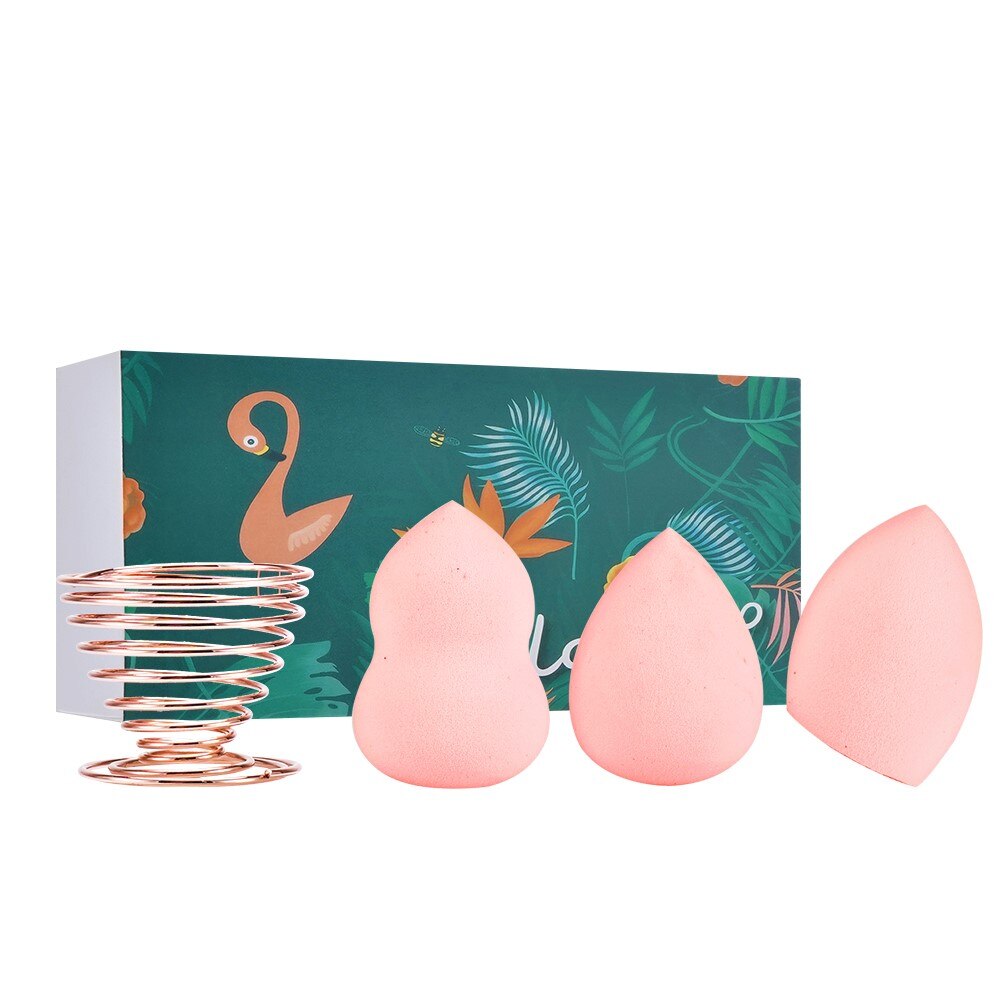 Set 3 bureti machiaj fara latex si suport metalic, Flamingo, roz