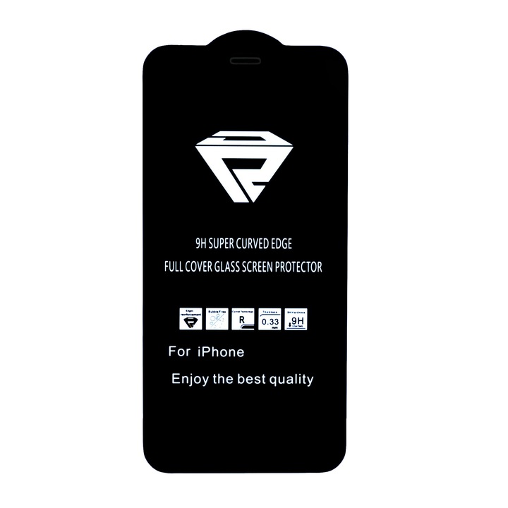 Folie sticla pentru iPhone 12 Mini, Full Glue, Protectie completa ecran si margini curbate, Negru