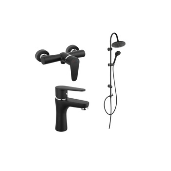 Pachet set dus Ferro Rondo Negru Mat, cu para dus fixa si mobila, baterie dus Ferro Algeo Negru Mat, baterie lavoar Ferro Algeo Negru Mat Pachet set dus Ferro Rondo Negru Mat, cu para dus fixa si mobila, baterie dus Ferro Algeo Negru Mat, baterie lavoar Ferro Algeo Negru Mat