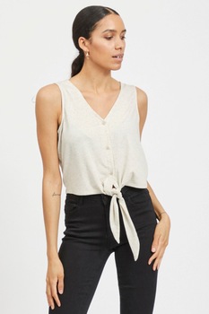Vila, Bluza din amestec de in cu decolteu in V, fara maneci, Alb Vila, Bluza din amestec de in cu decolteu in V, fara maneci, Alb