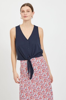 Vila, Bluza din amestec de in cu decolteu in V, fara maneci, Bleumarin Vila, Bluza din amestec de in cu decolteu in V, fara maneci, Bleumarin
