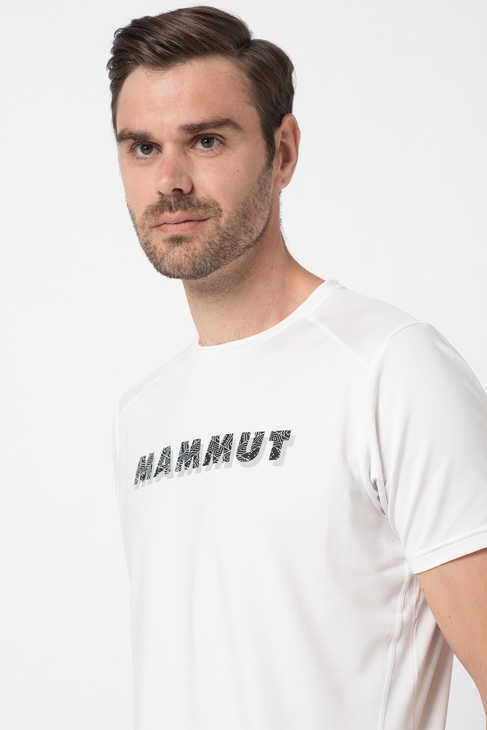 Mammut, Tricou cu imprimeu logo pentru drumetii Splide, Alb optic/gri cenusa/negru