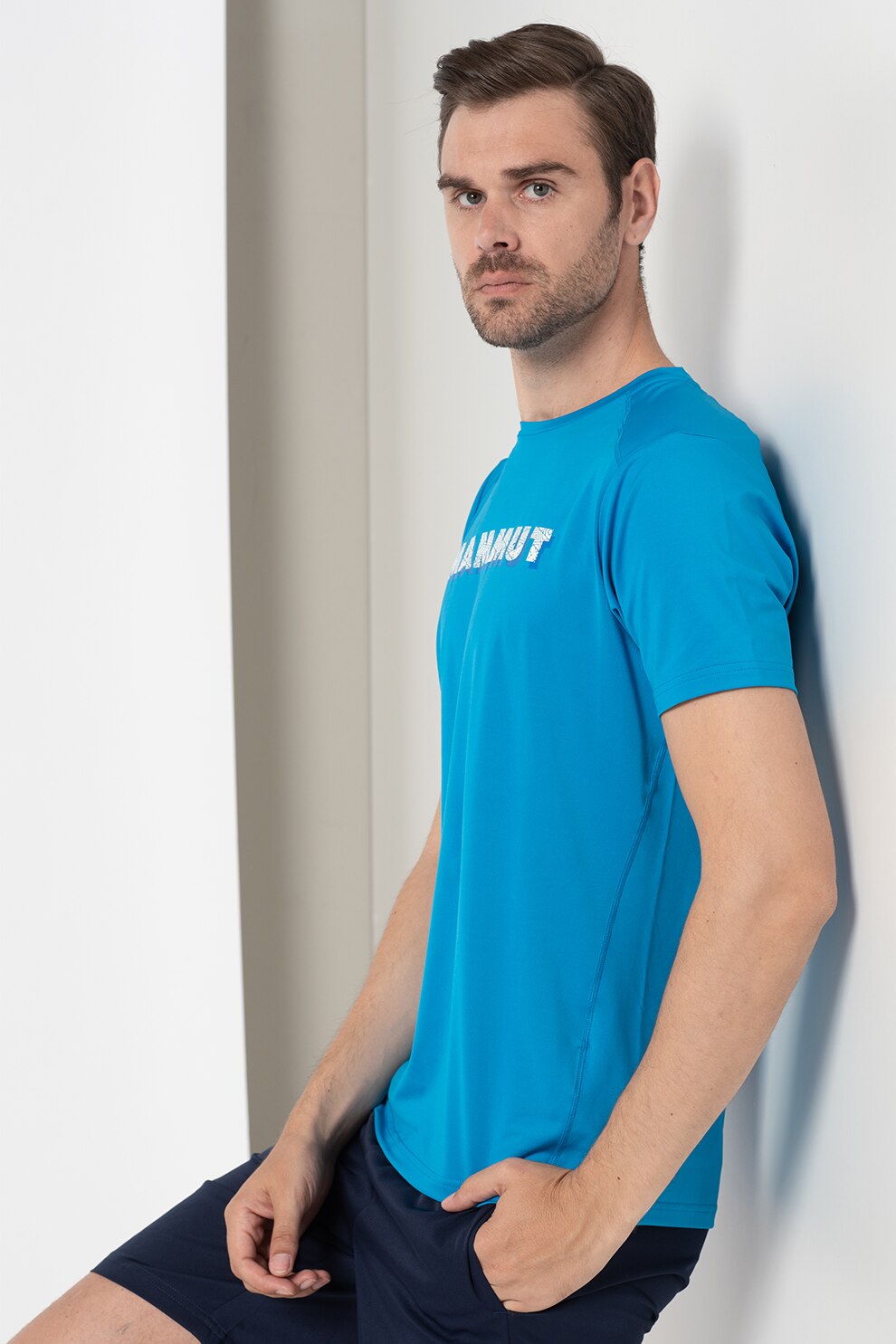 Mammut, Tricou cu imprimeu logo pentru drumetii Splide, Albastru/Alb