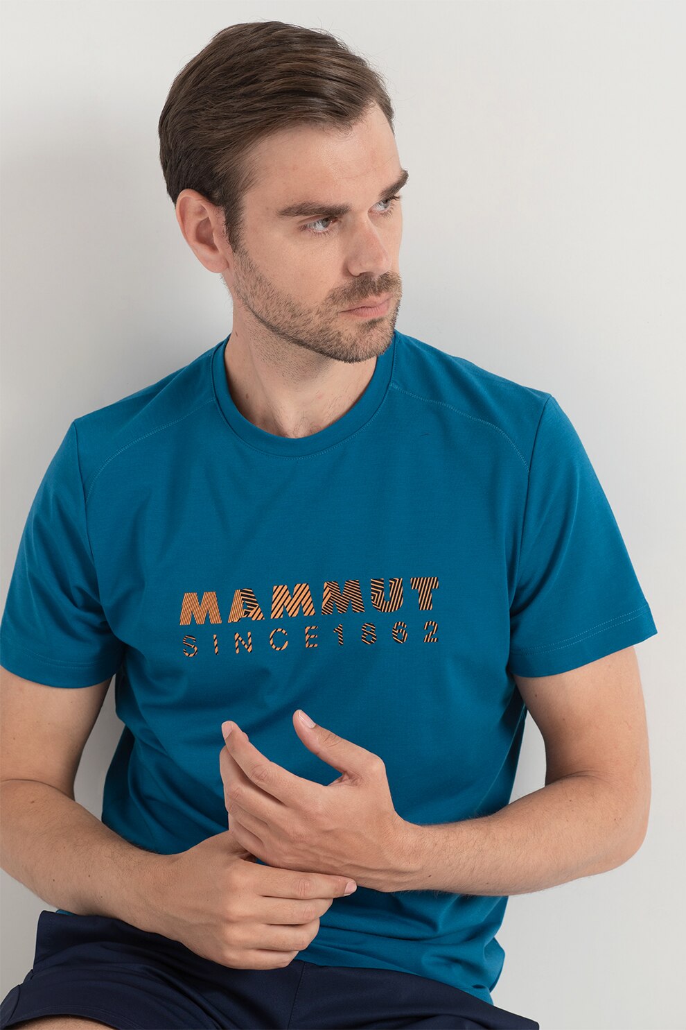 Mammut, Tricou regular fit cu imprimeu logo pentru drumetii Trovat, Albastru inchis/Oranj/Negru
