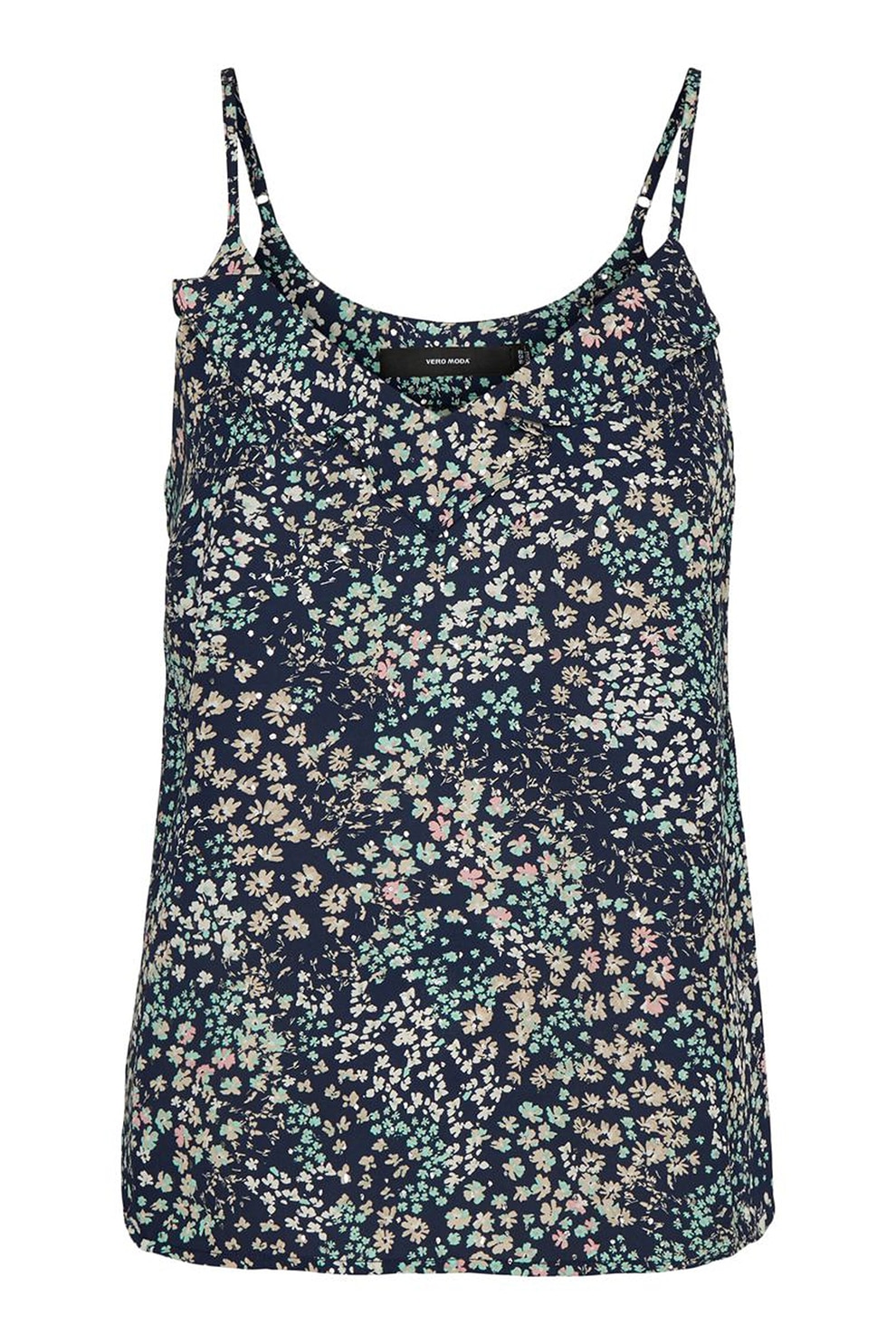 Vero Moda, Top cu decolteu in V si imprimeu floral, Bleumarin