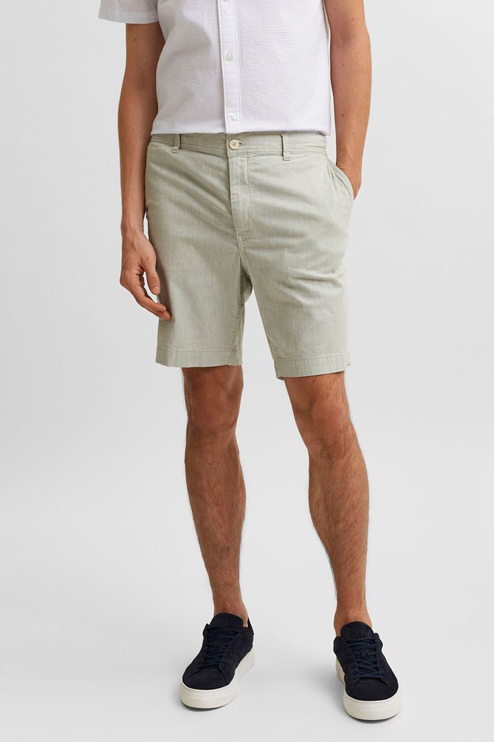 Selected Homme, Bermude din amestec de in, Bej melange