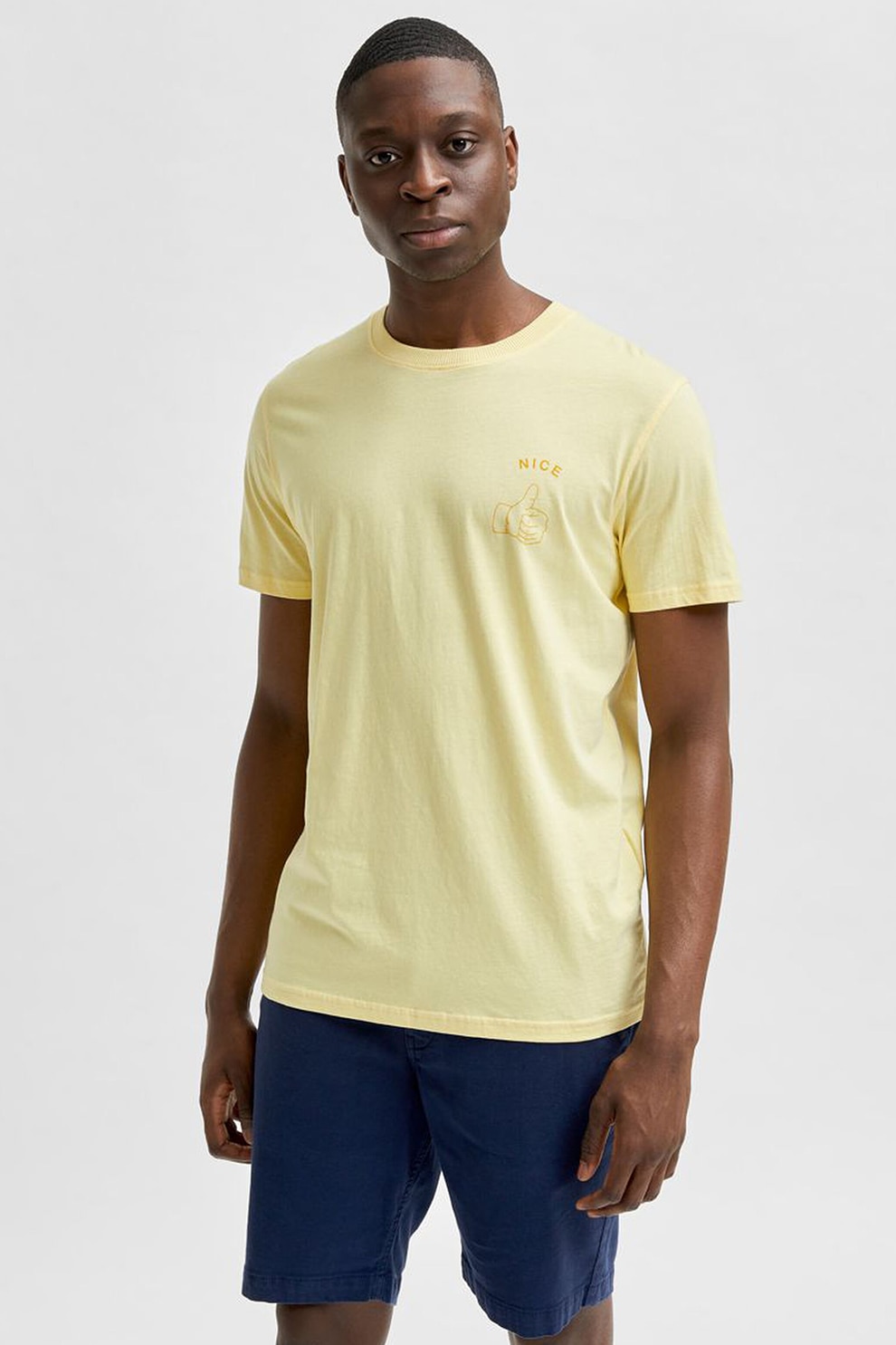 Selected Homme, Tricou din bumbac organic cu imprimeu text, Galben