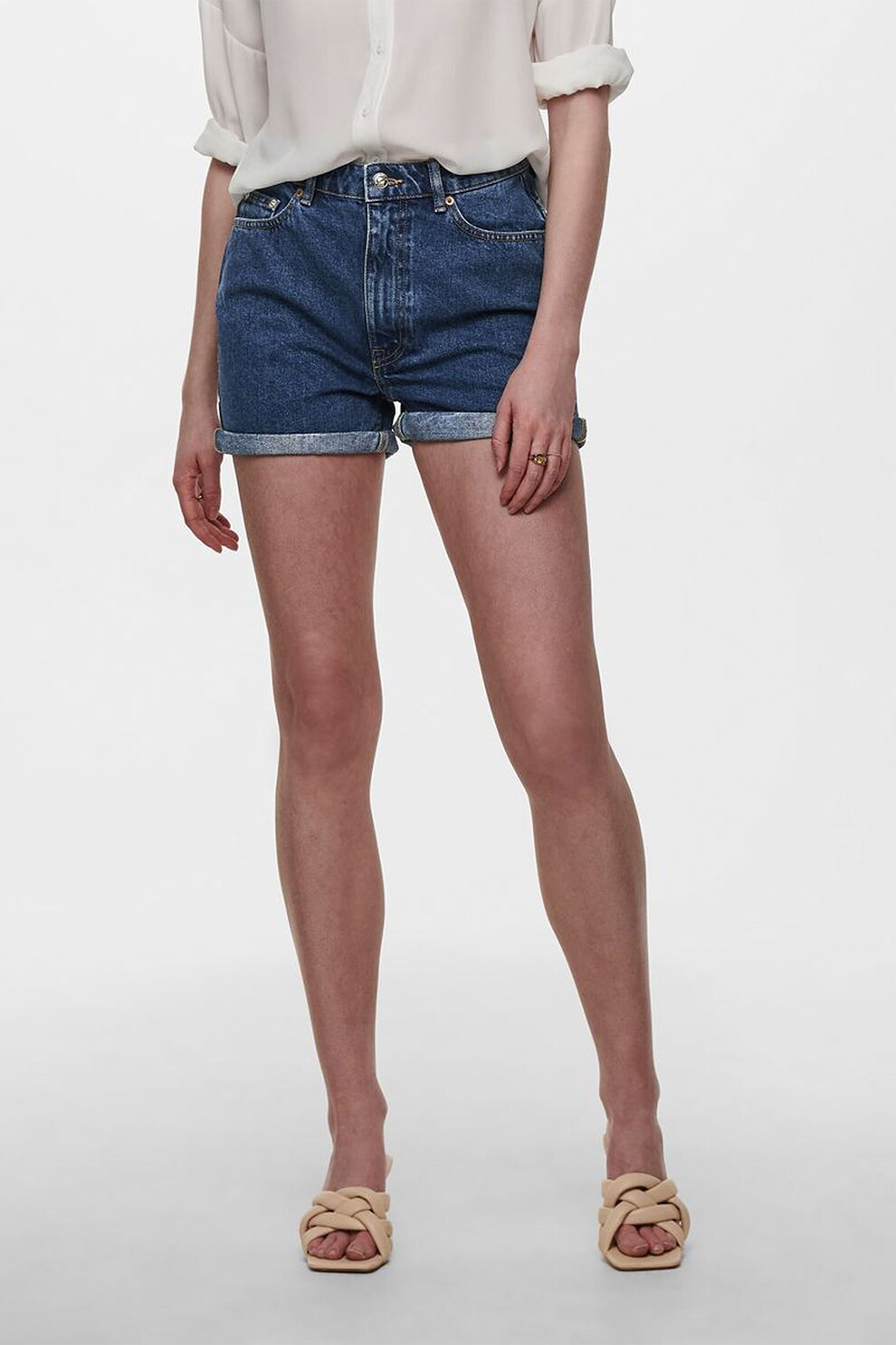 Only, Pantaloni scurti din denim cu terminatii pliabile, Bleumarin