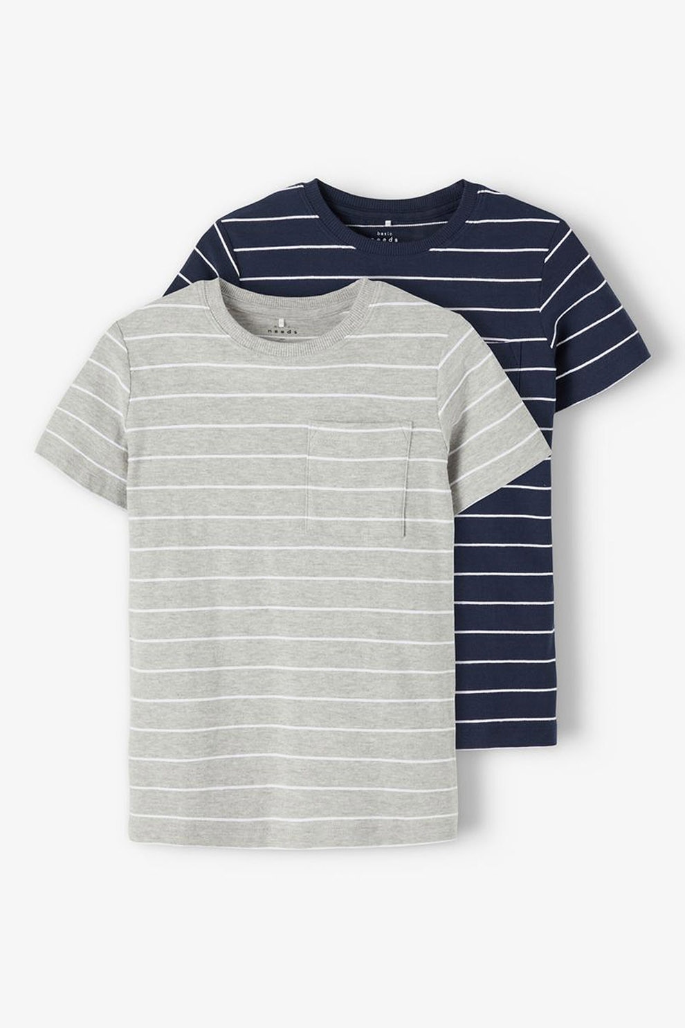 NAME IT, Set de tricouri cu dungi, din bumbac organic, 2 piese, baieti, Gri melange/Bleumarin, Gri melange/Bleumarin, 134-140 CM