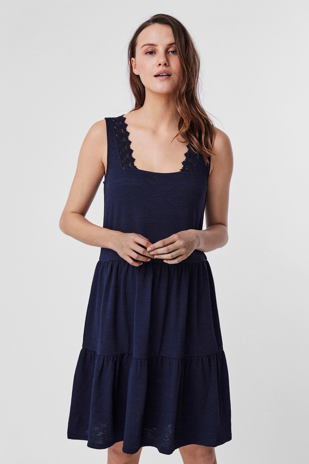 Vero Moda, Rochie mini cu croiala in A, Bleumarin