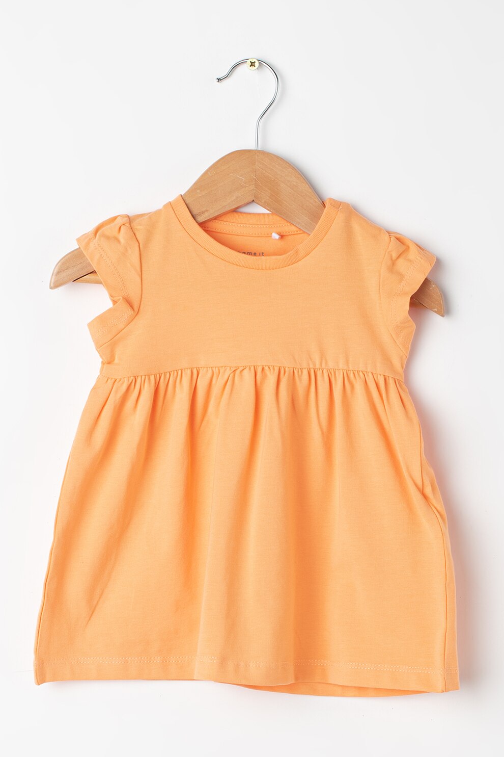 NAME IT, Set 3 rochii din amestec de bumbac organic, fete, cu imprimeuri variate Hadia, Oranj/Roz/Alb, Oranj/roz prafuit/alb