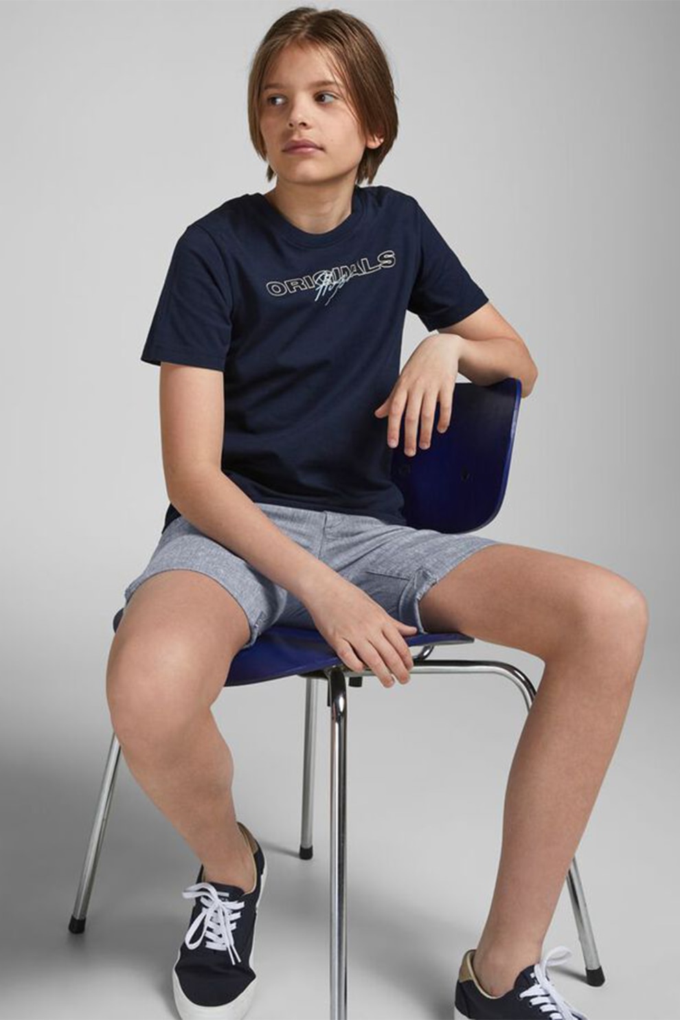 Jack&Jones, Pantaloni chino din amestec de in, Albastru melange