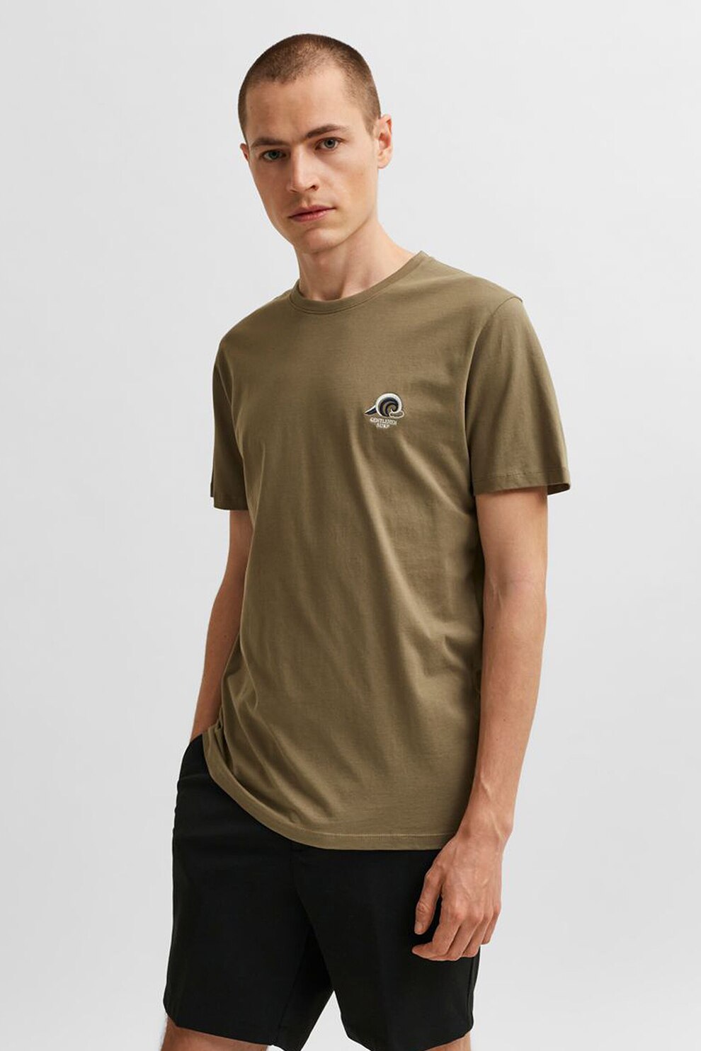 Selected Homme, Tricou regular fit din bumbac organic, Verde sparanghel