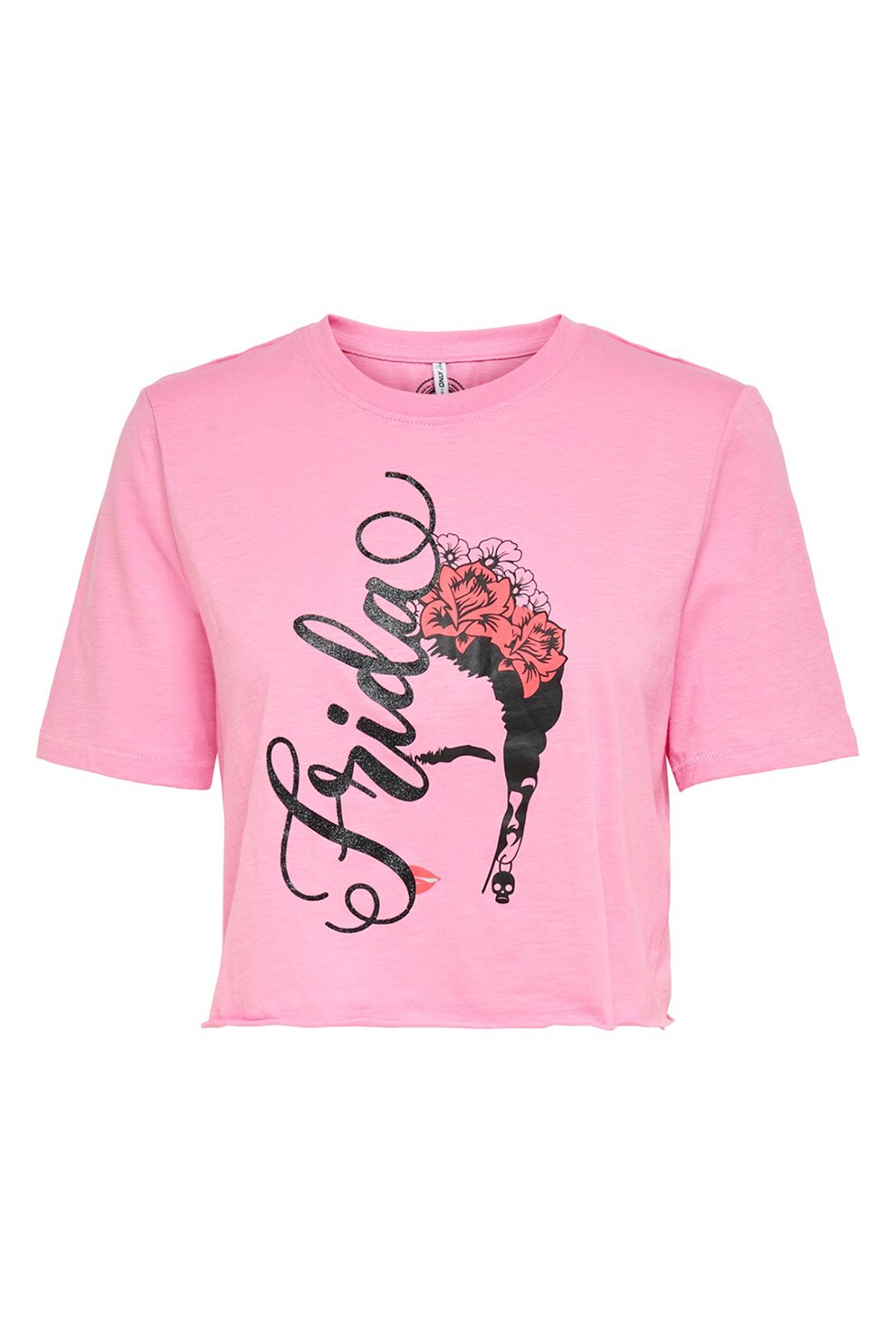 Only, Tricou crop cu imprimeu grafic, Roz