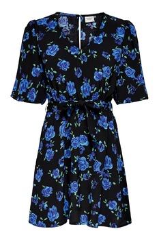 JdY, Rochie mini evazata cu imprimeu floral, Negru/Albastru JdY, Rochie mini evazata cu imprimeu floral, Negru/Albastru