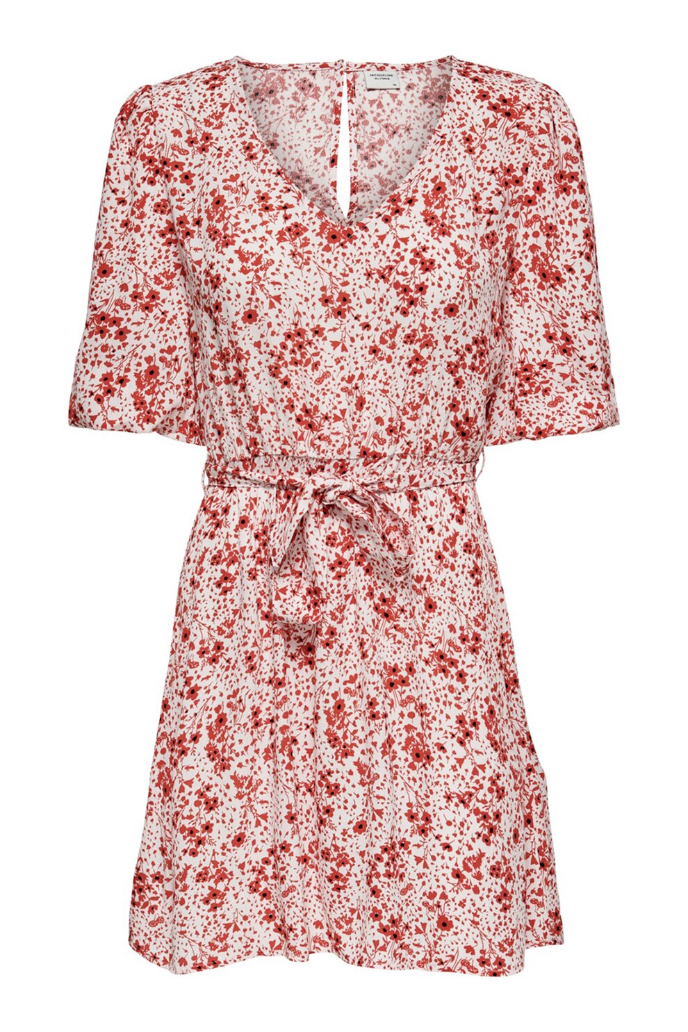JdY, Rochie mini evazata cu imprimeu floral, Alb prafuit/Rosu
