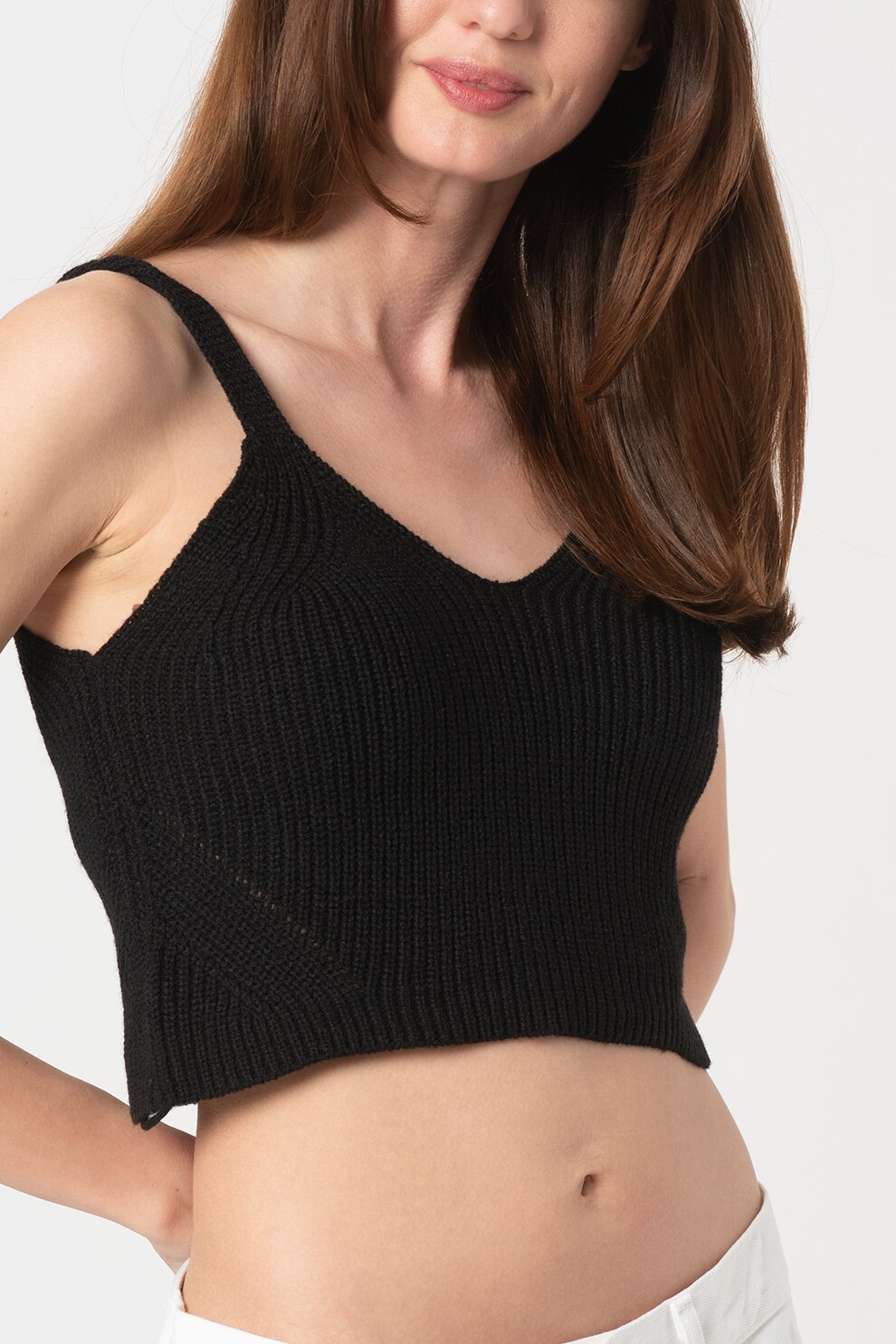 Vero Moda, Top tricotat cu decolteu in V Enja, Negru