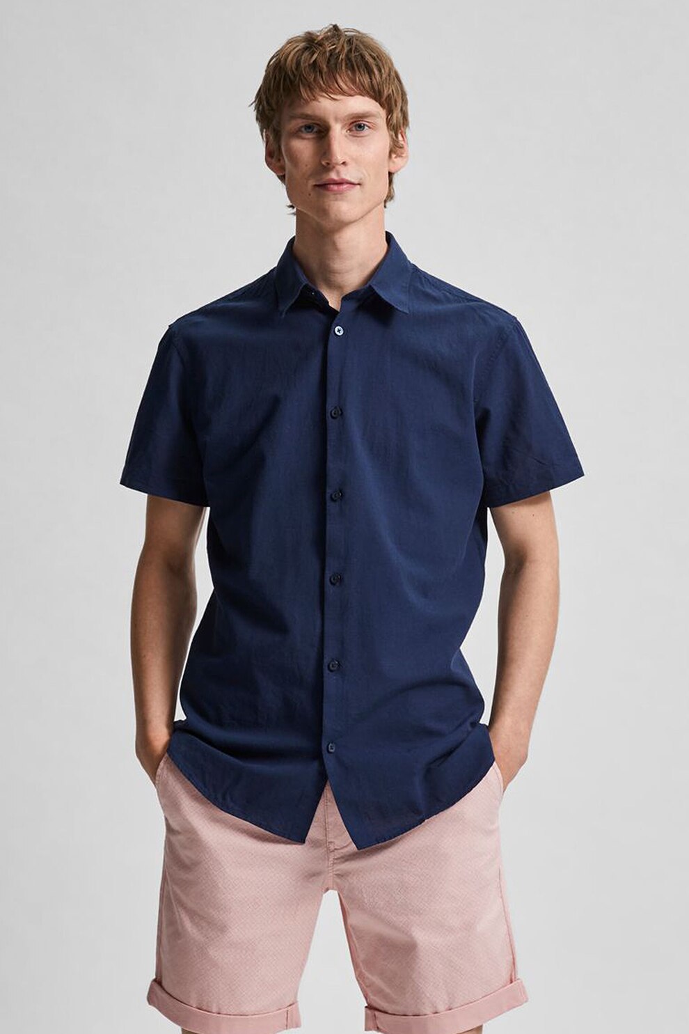 Selected Homme, Camasa slim fit din amestec de bumbac organic, Bleumarin