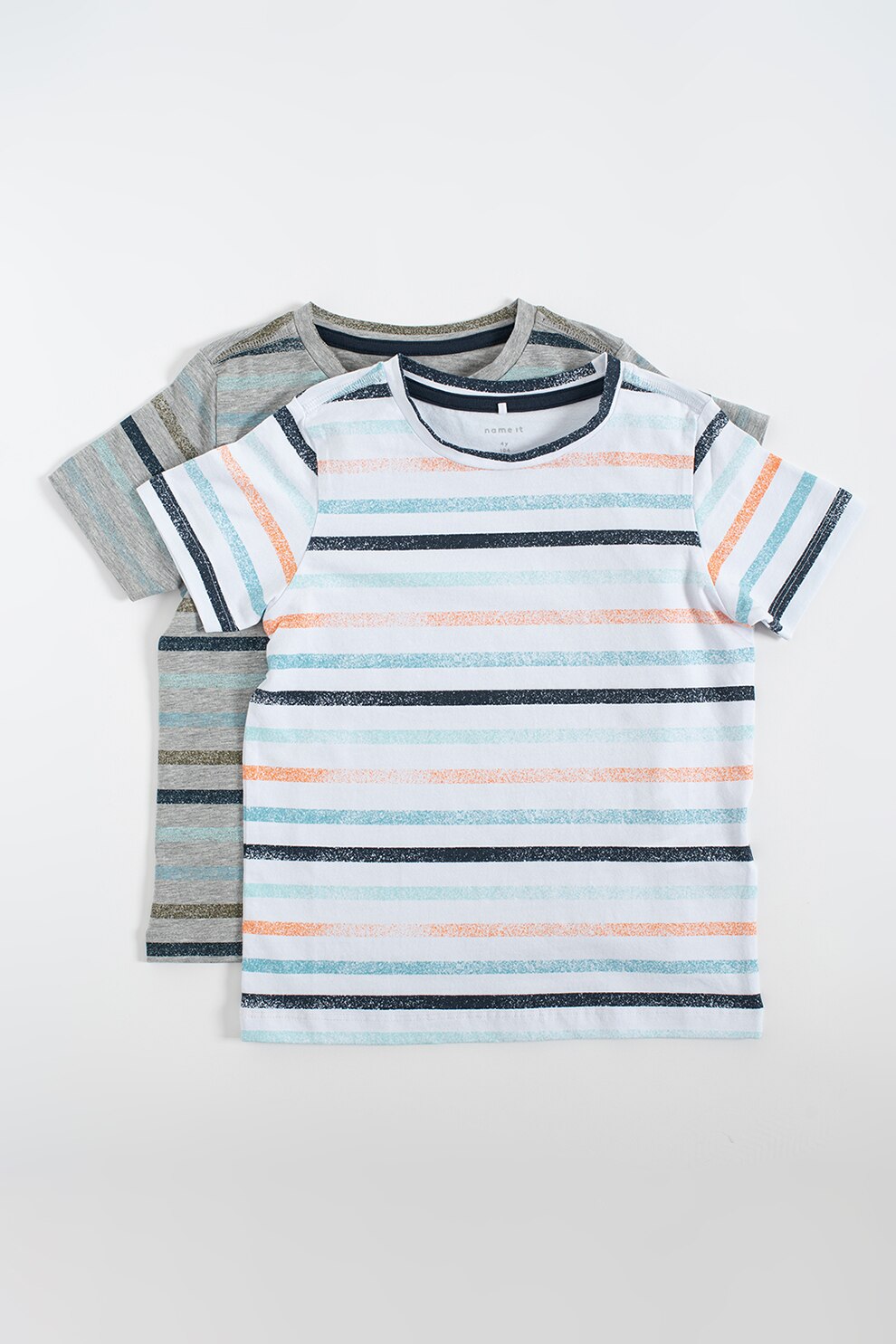 NAME IT, Set de tricouri din amestec de bumbac organic cu model in dungi Fanti, 2 piese, Gri melange/alb optic/albastru aqua, 92 CM