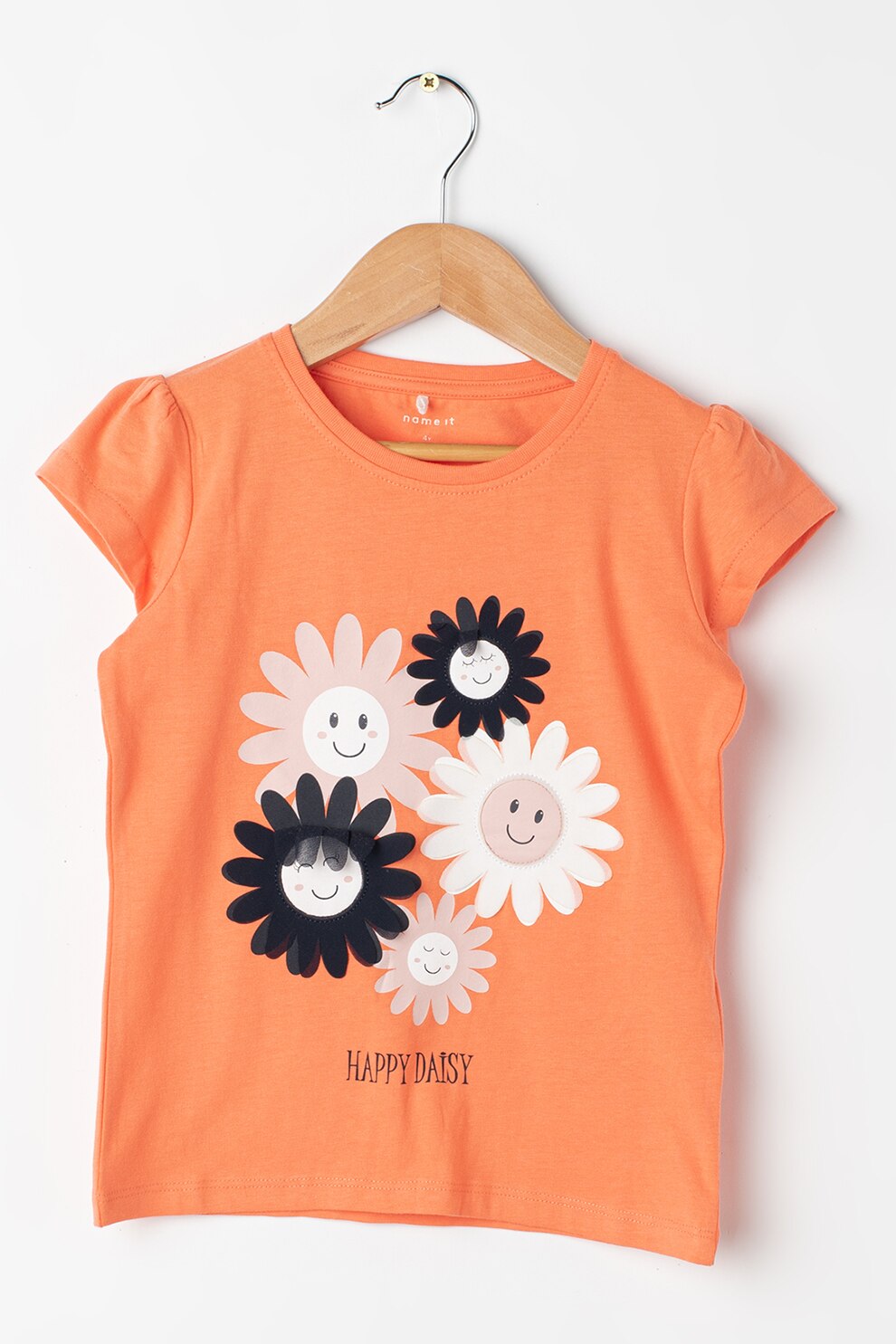 NAME IT, Tricou din amestec de bumbac organic Happy, Roz somon/alb/bleumarin