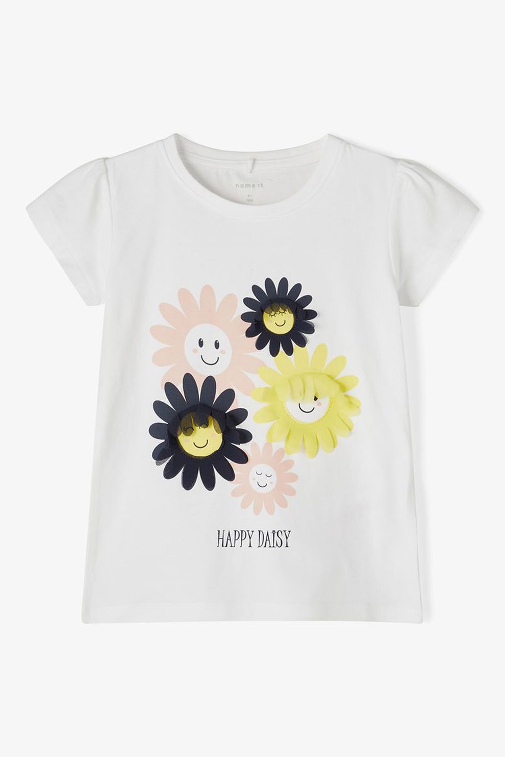 NAME IT, Tricou din amestec de bumbac organic Happy, Alb/Roz/Galben