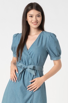 Only, Rochie din amestec de lyocell cu croiala petrecuta si cordon, Albastru, L Only, Rochie din amestec de lyocell cu croiala petrecuta si cordon, Albastru, L