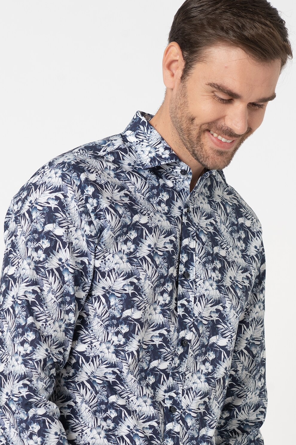 Jack&Jones, Camasa cu imprimeu grafic Blaroyal, Bleumarin/Alb, S