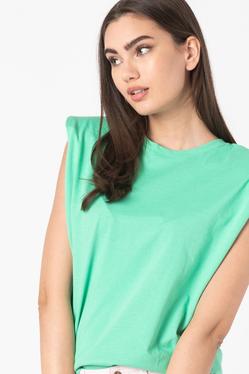 Vero Moda, Tricou din bumbac organic cu umeri intariti Hollie, Verde deschis