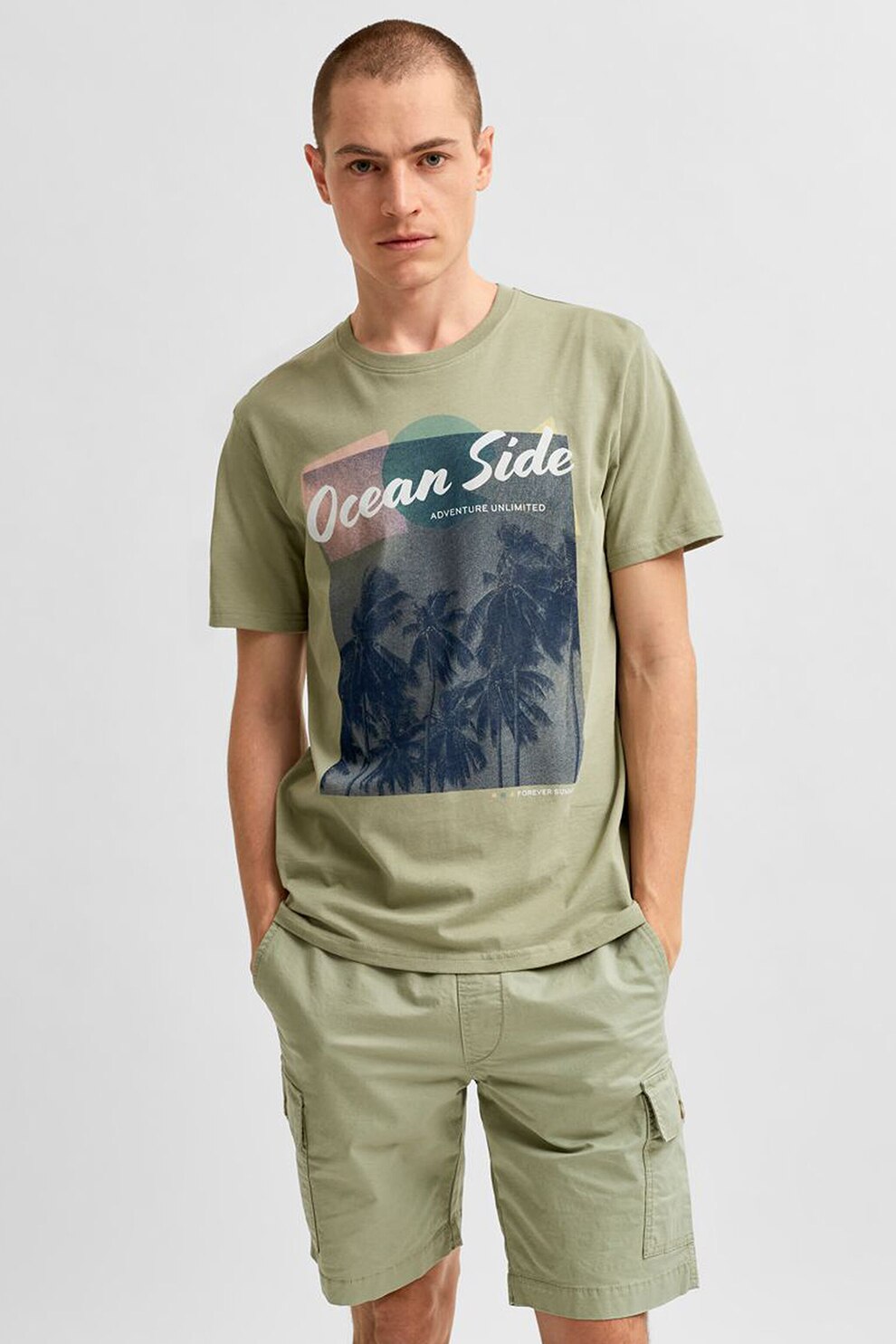 Selected Homme, Tricou regular fit de bumbac organic, Verde sparanghel