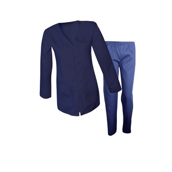 Costum medical de dama maneca lunga, bluza cu fermoar si pantaloni cu elastic, Bleumarin, XXL