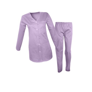 Costum medical de dama maneca lunga, bluza cu capse si pantaloni cu elastic, Lila, XXL
