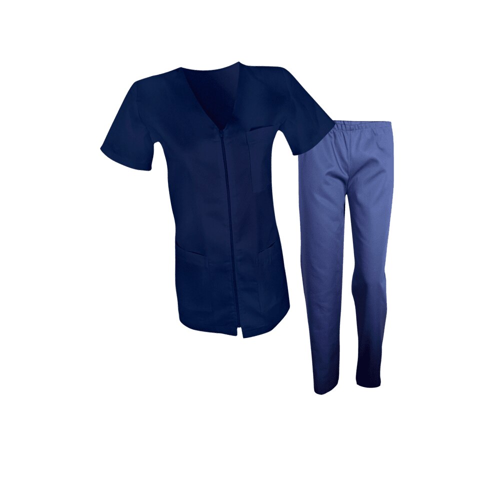 Costum medical de dama, bluza cu fermoar si pantaloni cu elastic, Bleumarin, M