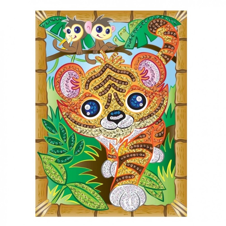 Set Creativ Smoogles - Tigrul Scratch, 25x34cm, Sequin Art