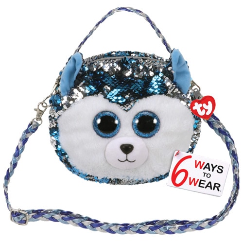 Poseta Ty Plush, Din plus, Cu paiete reversibile, Catelul Husky Slush