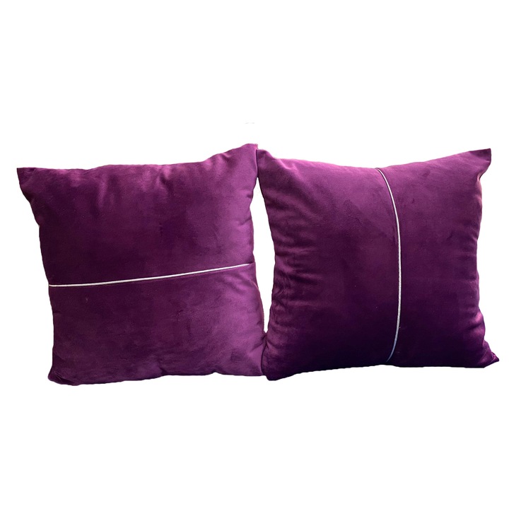 Комплект от две декоративни калъфки за възглавница, с цип, подвижни, изработени от кадифе, Velvet by Liz Line - Byzantine Purple, 40x40cm - Deco156
