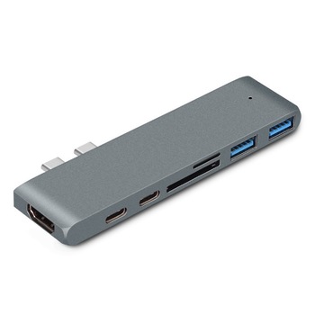 Adaptor HUB Tip-C 7 in 1 pentru MacBook Pro SeLgurFos, HDMI, microSD, USB 3.0, Gri Adaptor HUB Tip-C 7 in 1 pentru MacBook Pro SeLgurFos, HDMI, microSD, USB 3.0, Gri