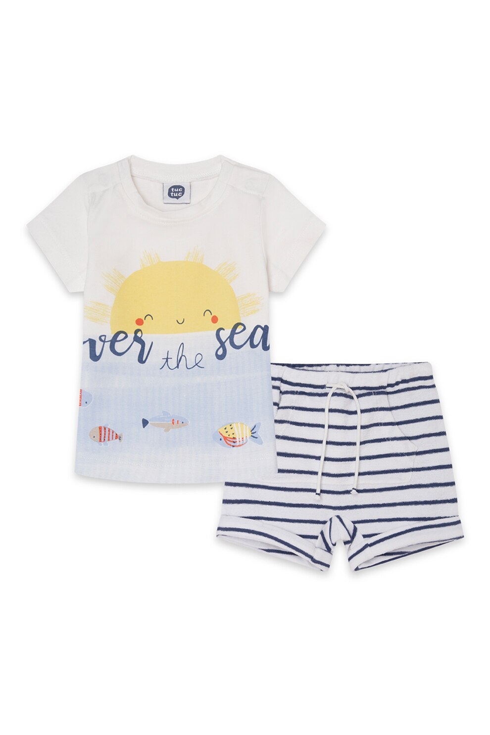 Tuc Tuc, Set de imbracaminte copii, cu model, 2 piese, Bleumarin/Galben/Alb, Bleumarin/Galben/Alb