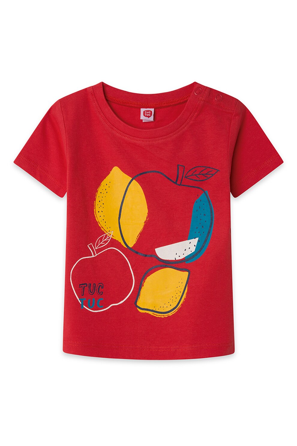 Tuc Tuc, Tricou cu decolteu la baza gatului si imprimeu grafic, Rosu/Galben/Albastru